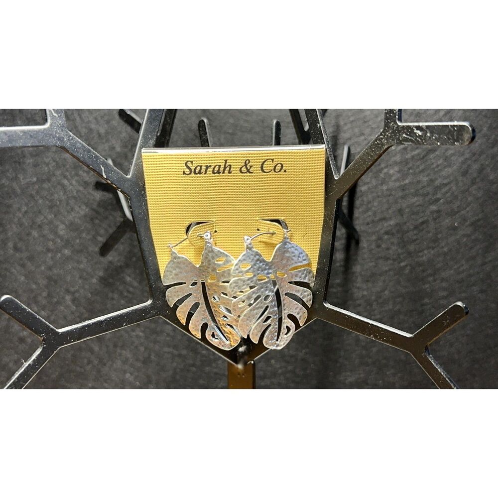 Sarah & Co Silver Monstera Palm Leaf Statement Earrings Tropical NWT